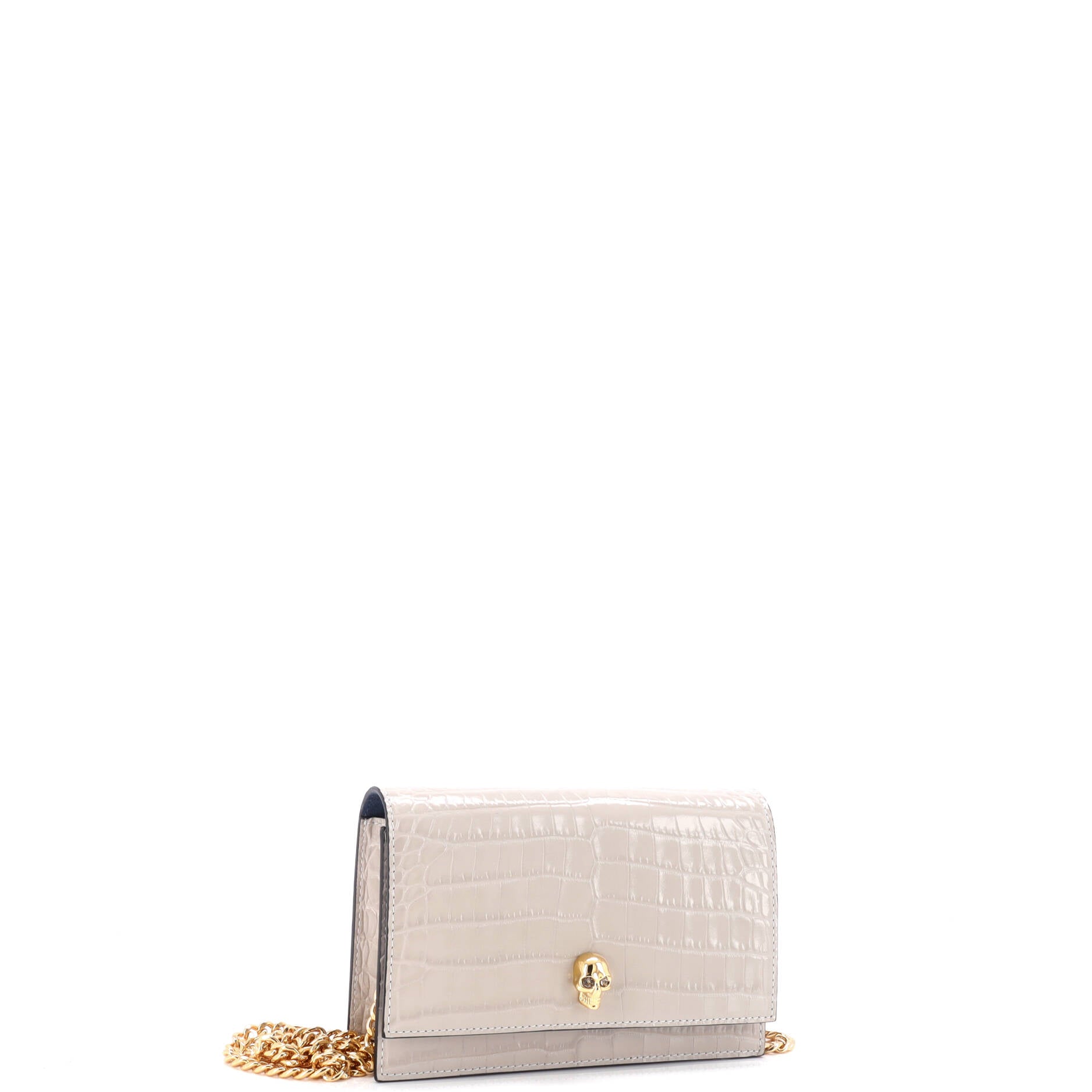 Skull Chain Crossbody Bag Crocodile Embossed Leather Mini