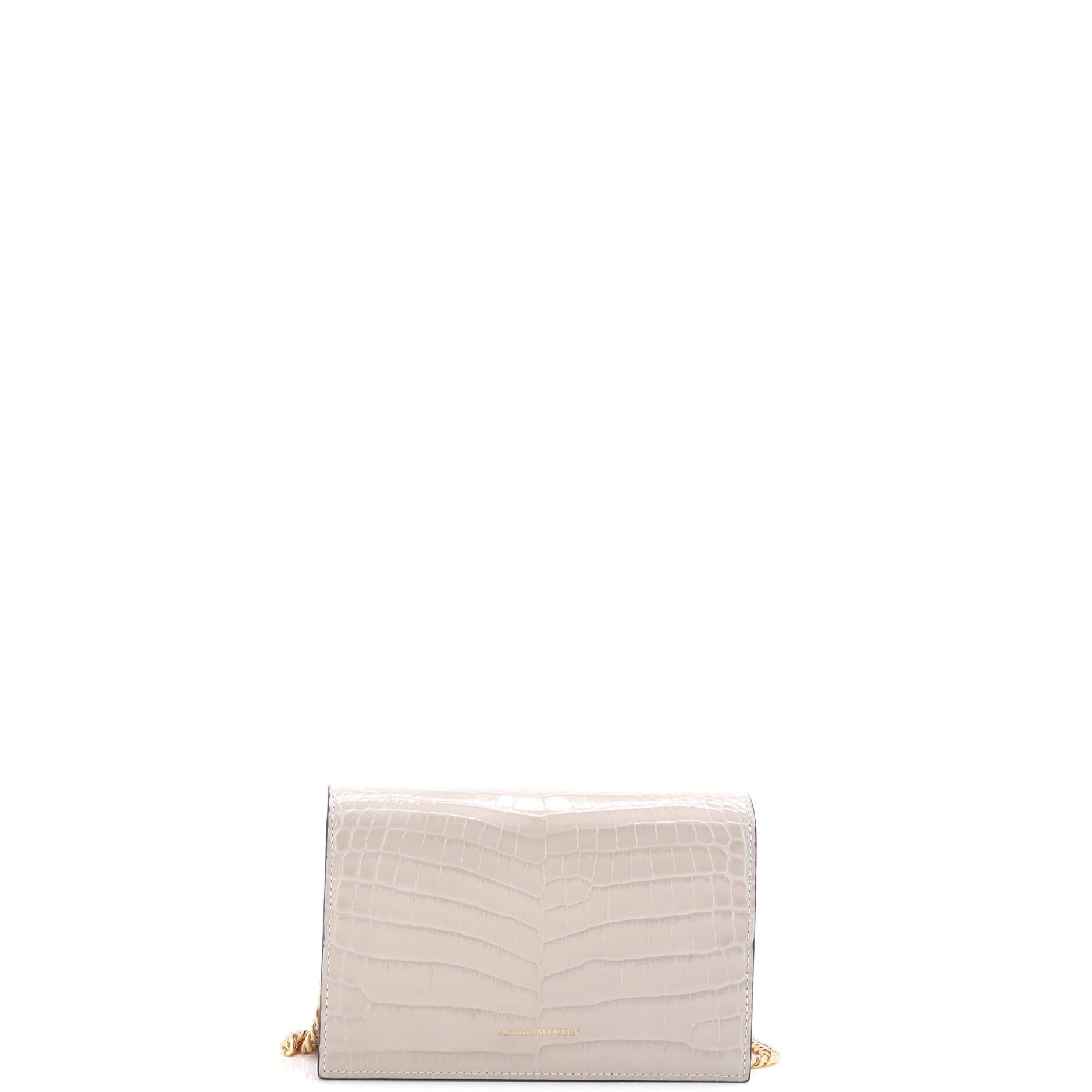Skull Chain Crossbody Bag Crocodile Embossed Leather Mini