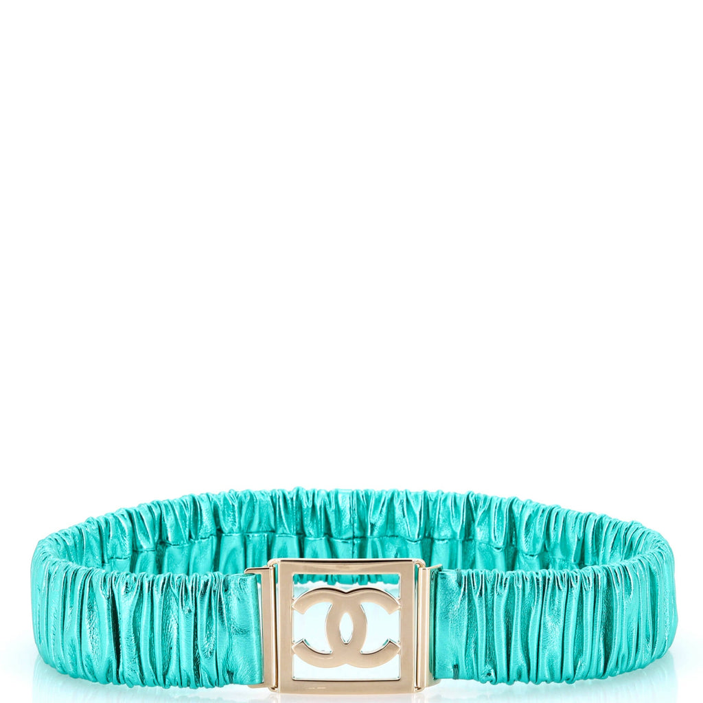 Logo CC Belt Ruched Leather with Metal Medium 65