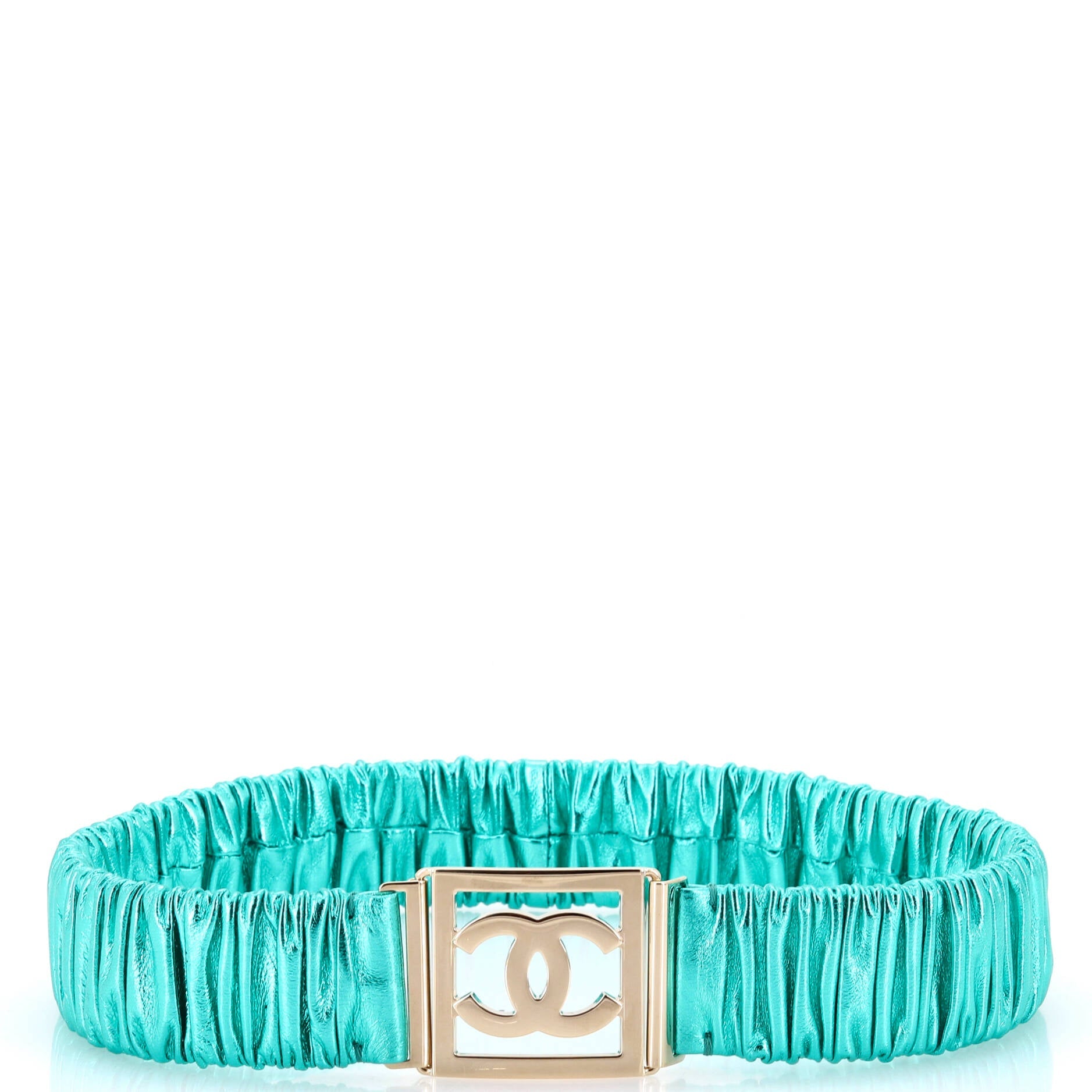 Logo CC Belt Ruched Leather with Metal Medium 65