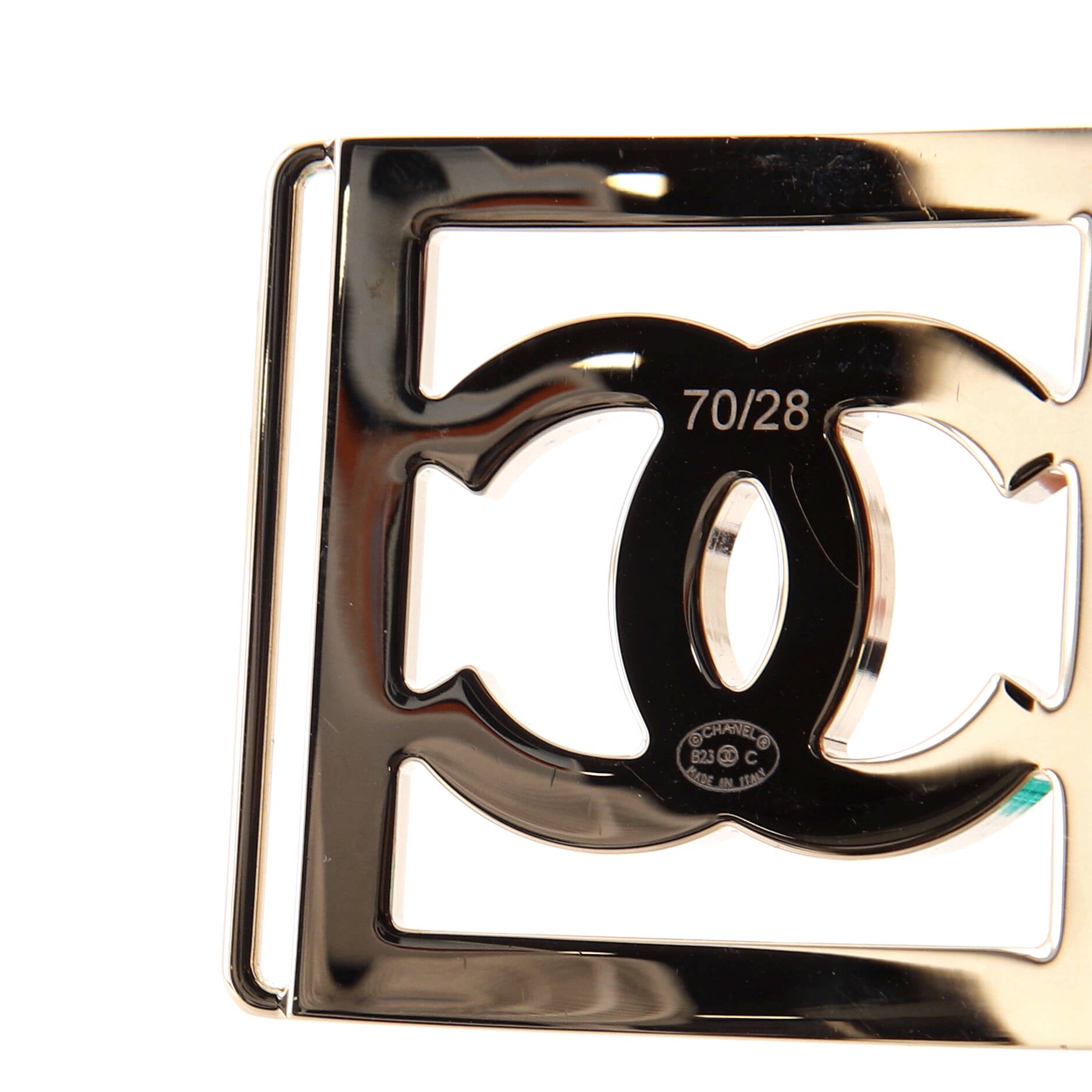 Logo CC Belt Ruched Leather with Metal Medium 65