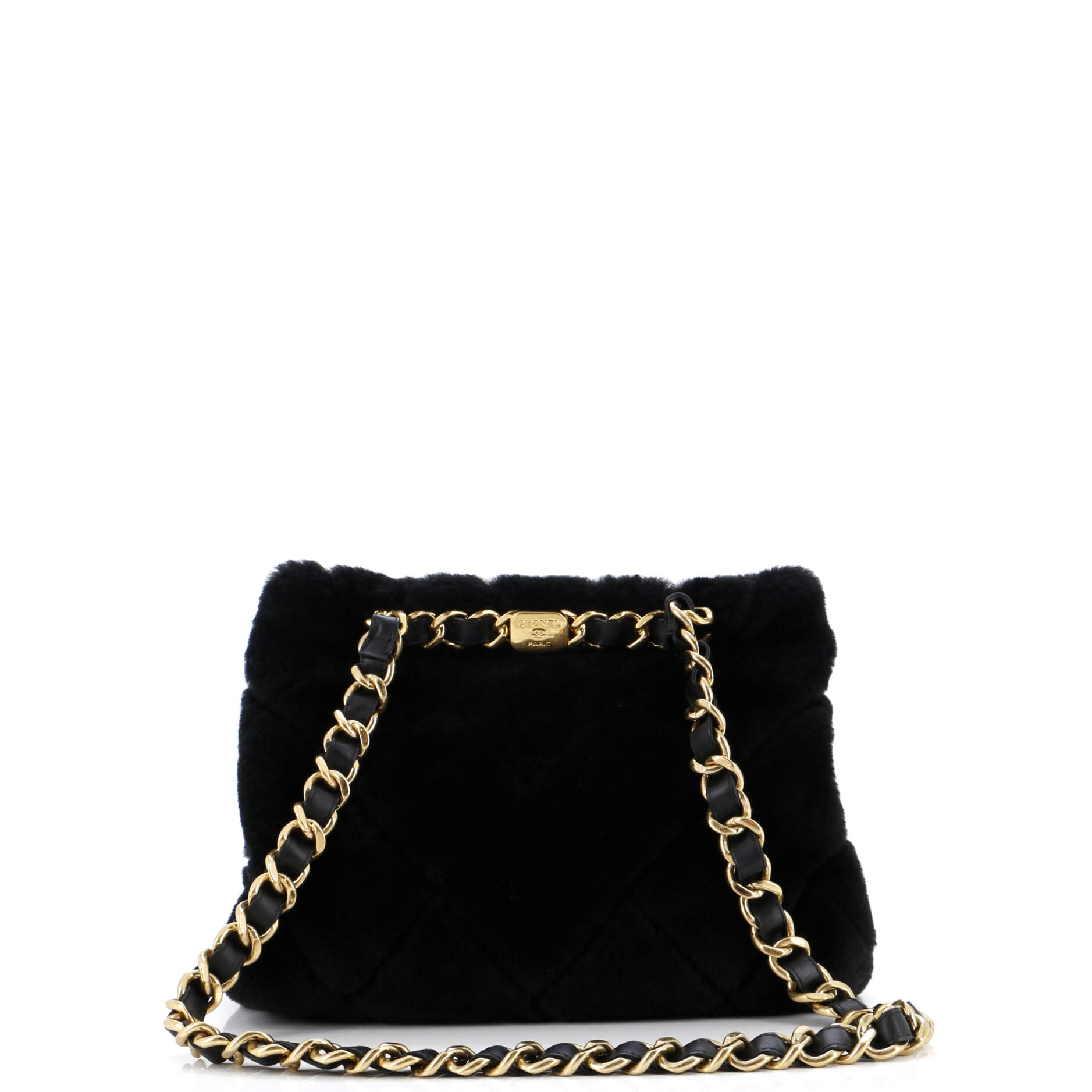 CC Bar Chain Handle Shopping Tote Quilted Shearling Small