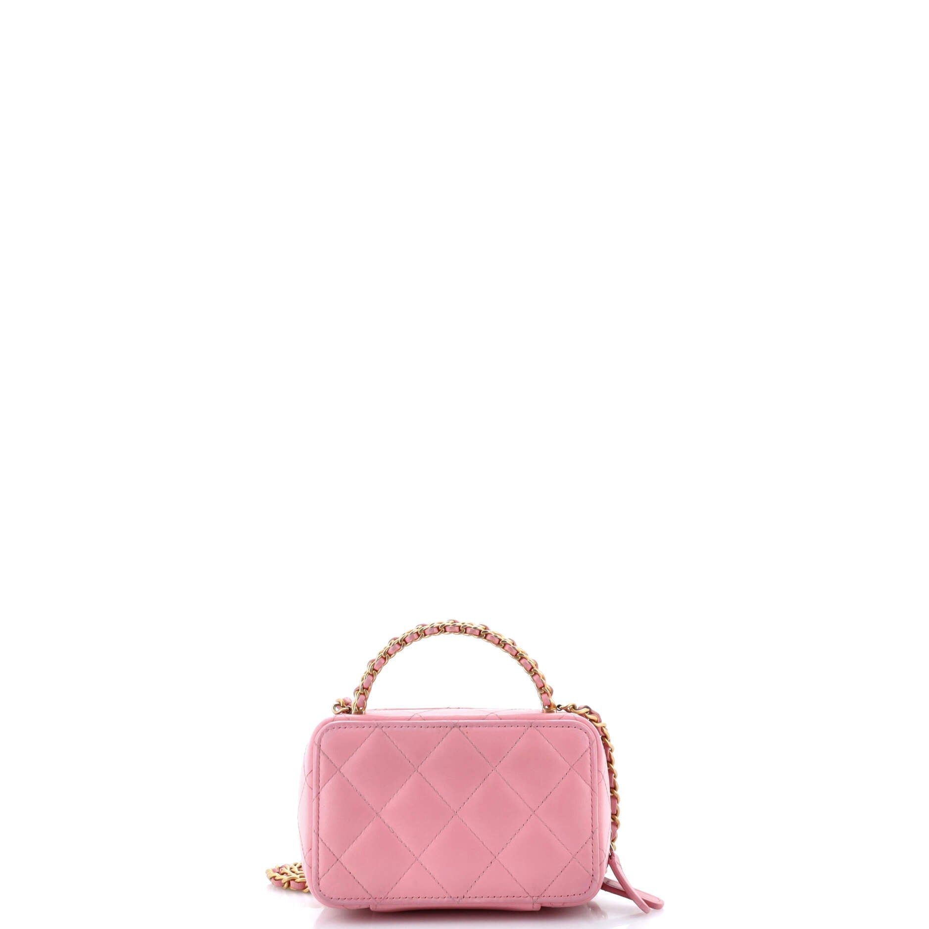 CC Chain Handle Zip Around Vanity Case with Chain Quilted Lambskin Mini