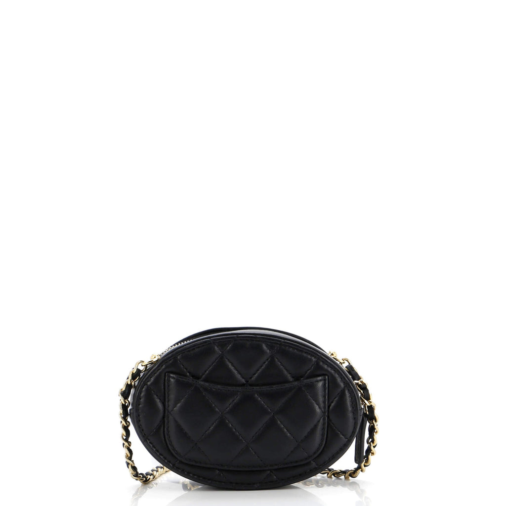 Logo Plate Oval Clutch With Chain Metal and Lambskin