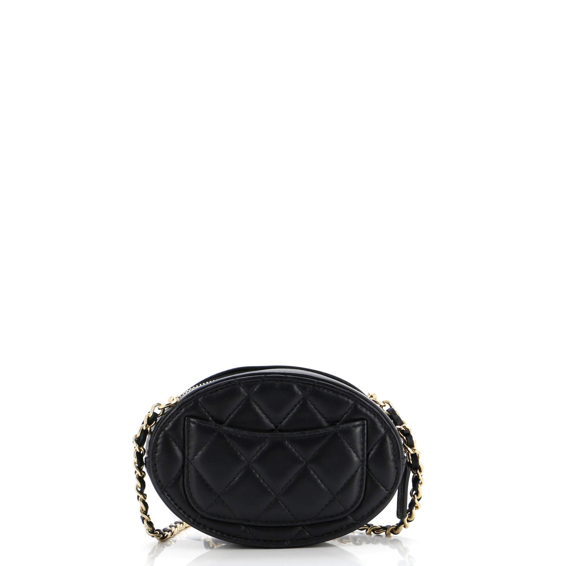 Logo Plate Oval Clutch With Chain Metal and Lambskin