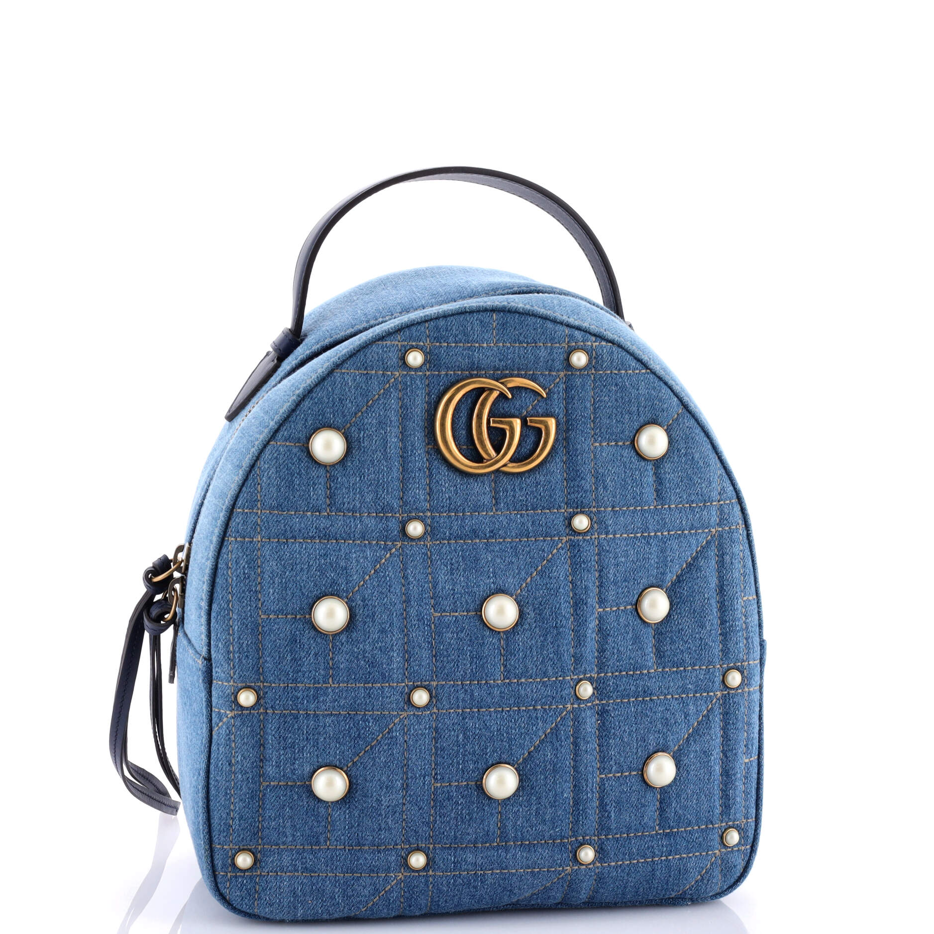Pearly GG Marmont Backpack Embellished Matelasse Denim Small