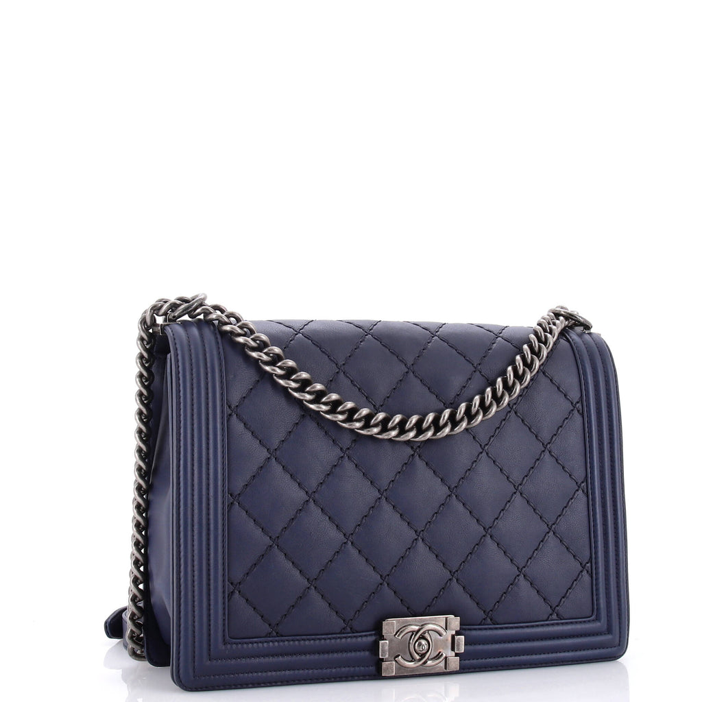 Double Stitch Boy Flap Bag Quilted Calfskin Large