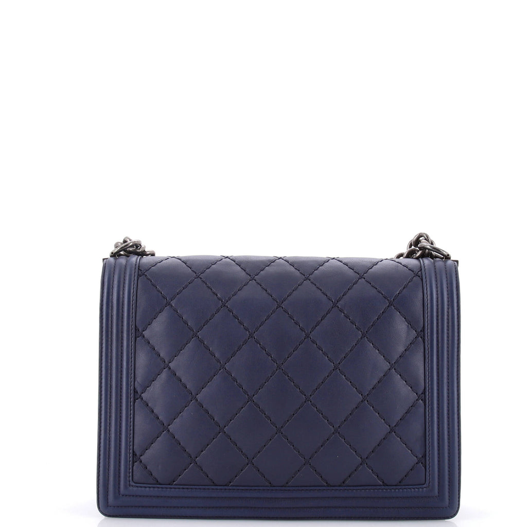 Double Stitch Boy Flap Bag Quilted Calfskin Large