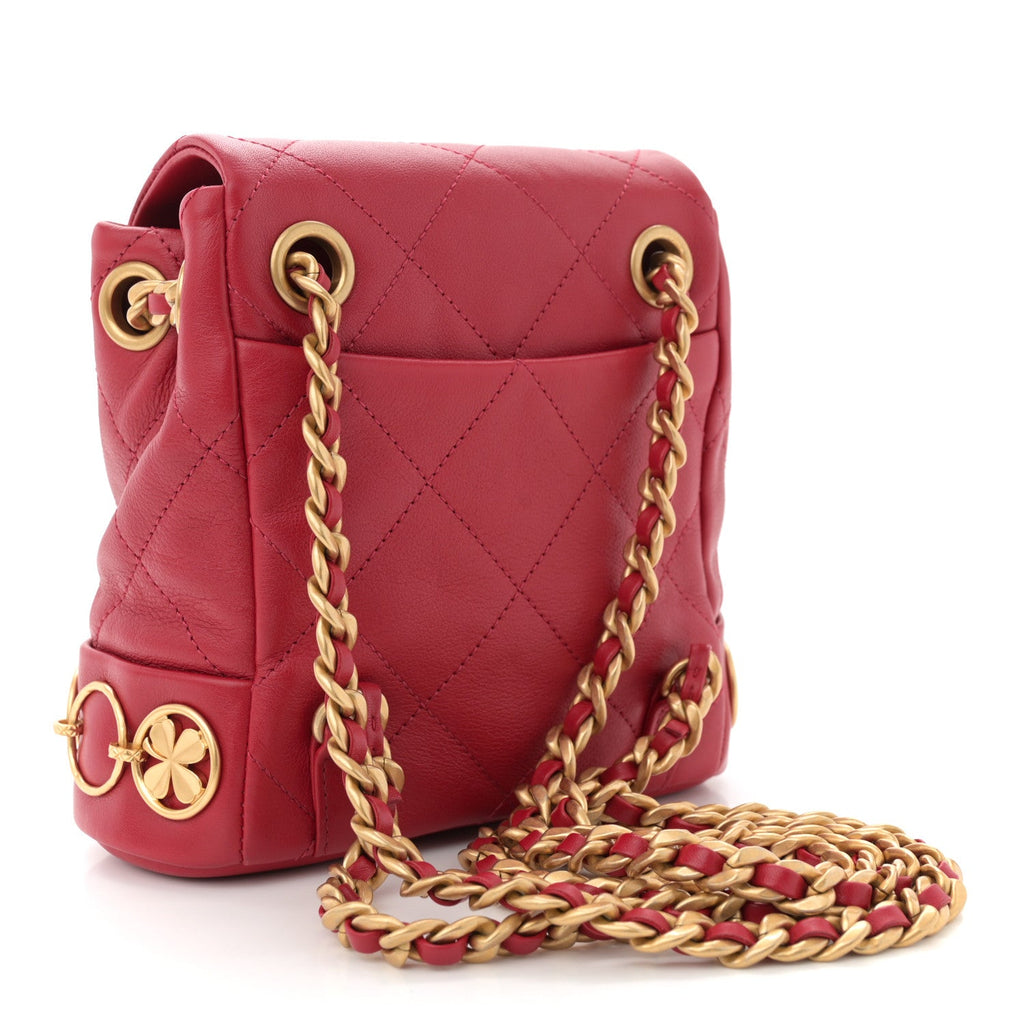 Calfskin Quilted Small Charms Backpack Red