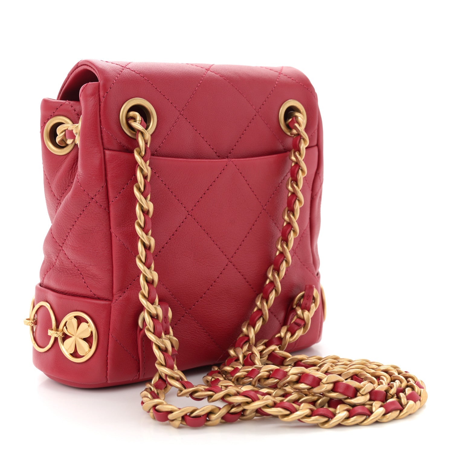Calfskin Quilted Small Charms Backpack Red