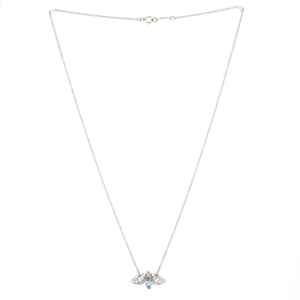 Paper Flowers Firefly Pendant Necklace Platinum with Diamonds and Aquamarine Small