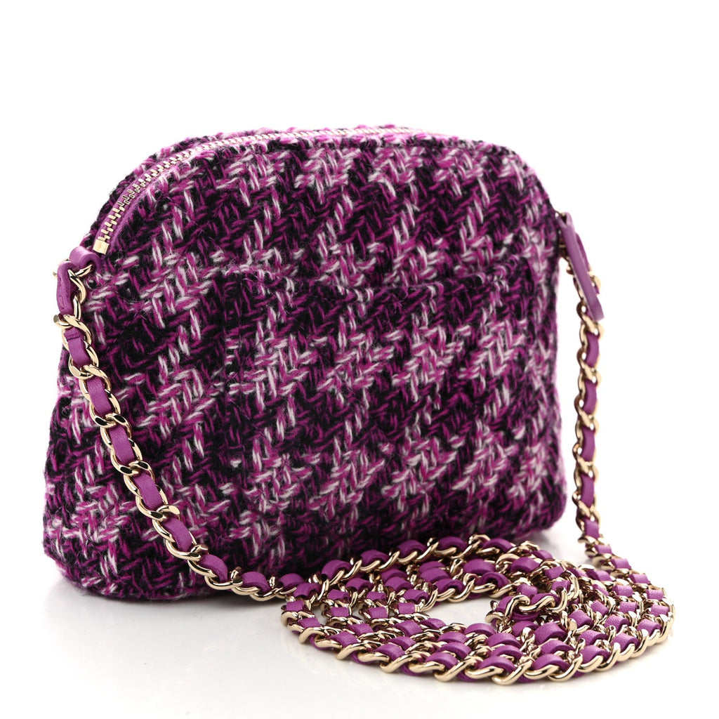 Tweed Quilted Mini Clutch With Chain Purple