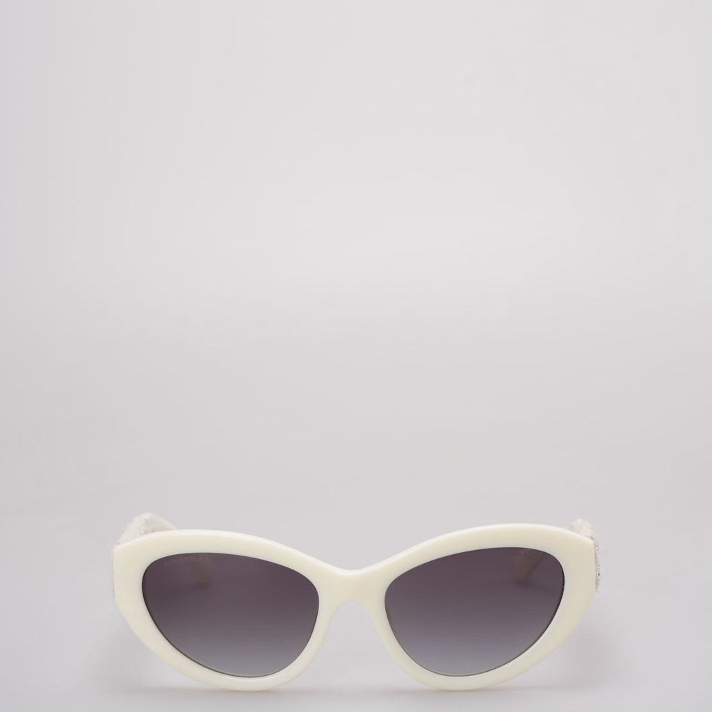 Chanel Acetate Tweed Wool CC Chain Sunglasses 5513-A White