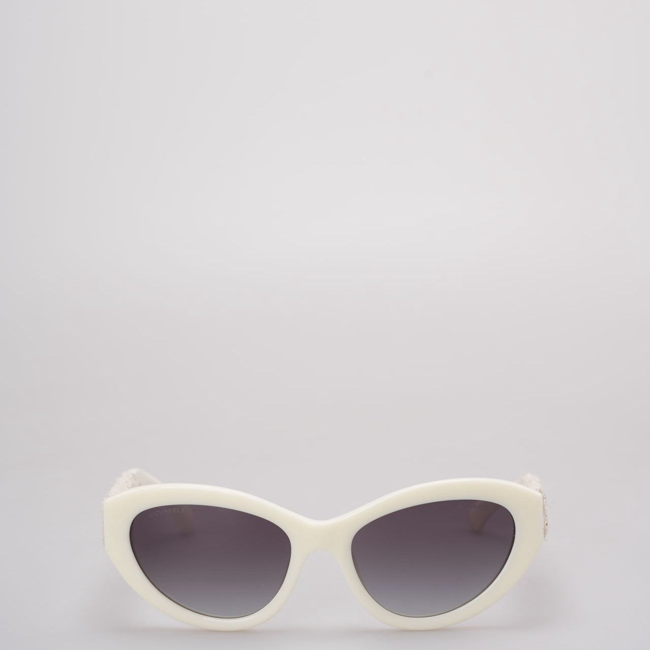 Chanel Acetate Tweed Wool CC Chain Sunglasses 5513-A White