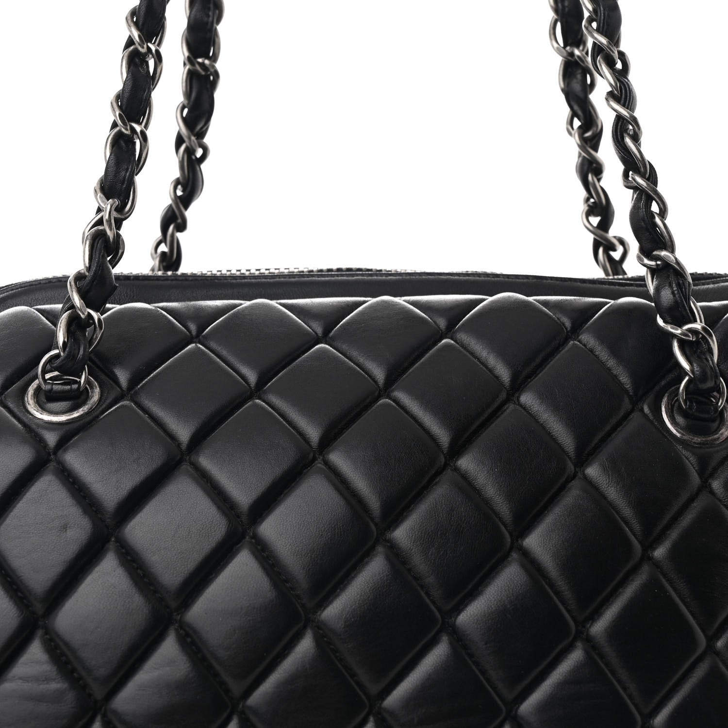 Lambskin Bubble Quilt Small Double Bowling Bag Black