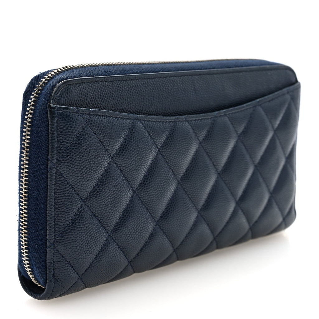 Caviar Quilted Large Gusset Zip Around Wallet Navy