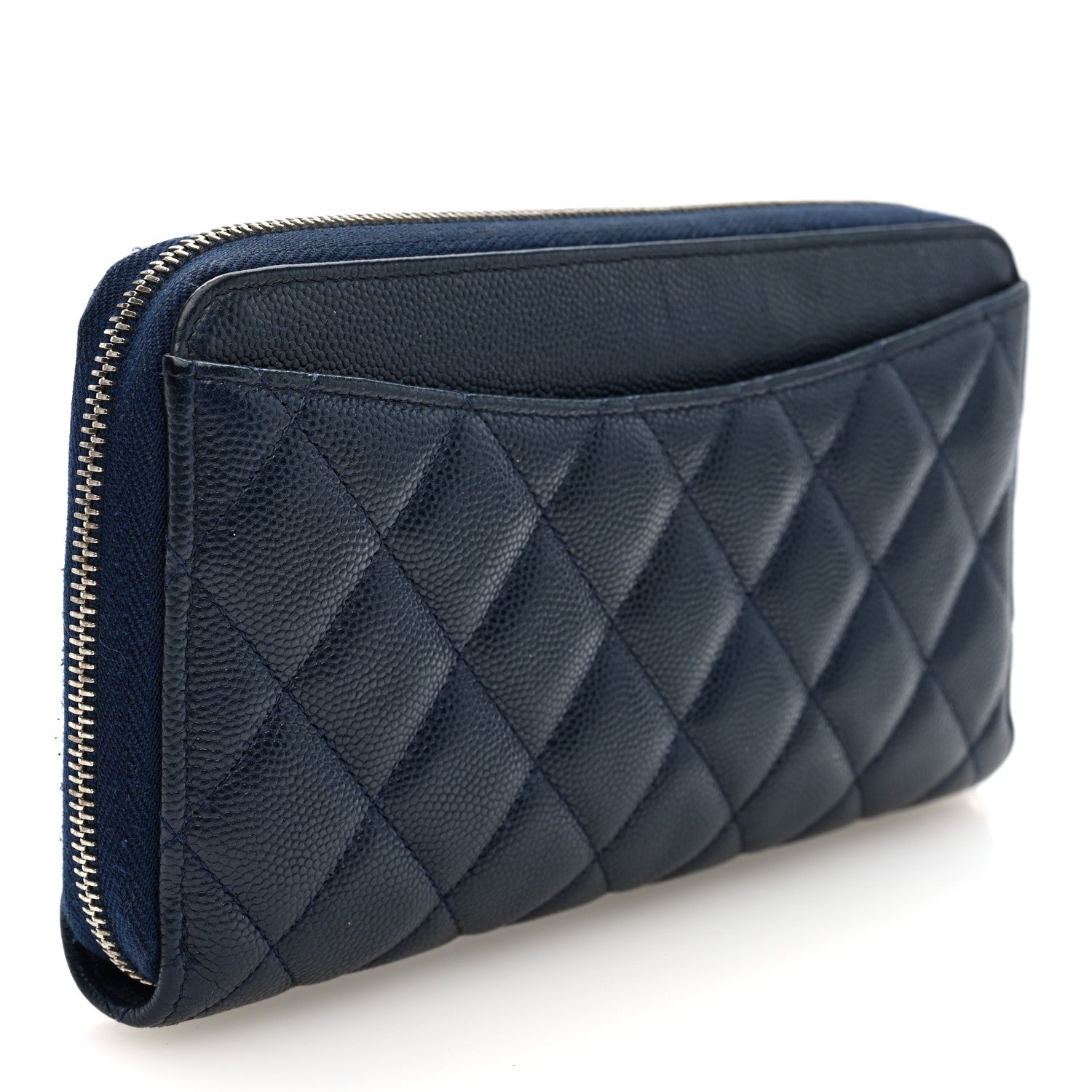 Caviar Quilted Large Gusset Zip Around Wallet Navy