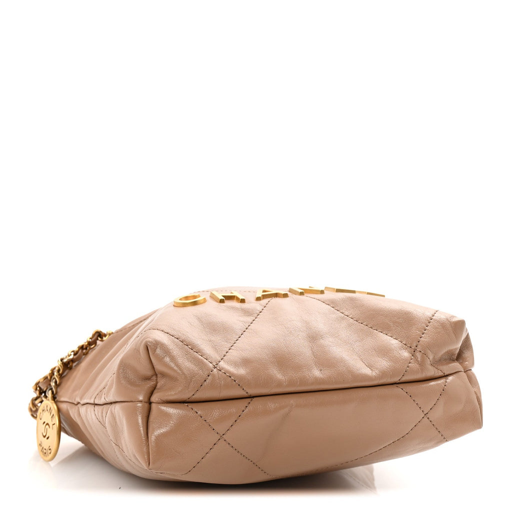 Shiny Calfskin Quilted Mini Chanel 22 Dark Beige