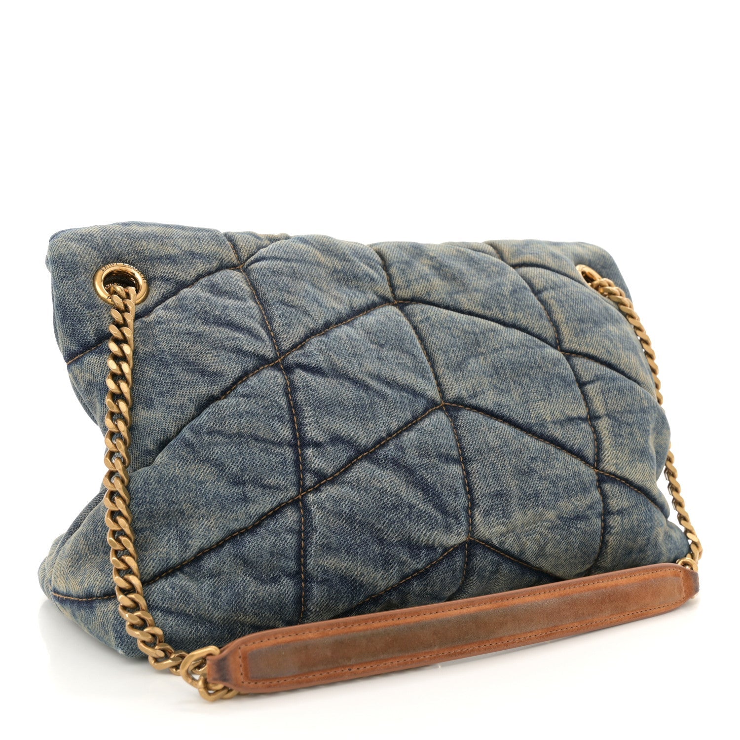 Denim Quilted Small Loulou Puffer Monogram Chain Satchel Blue Cinnamon