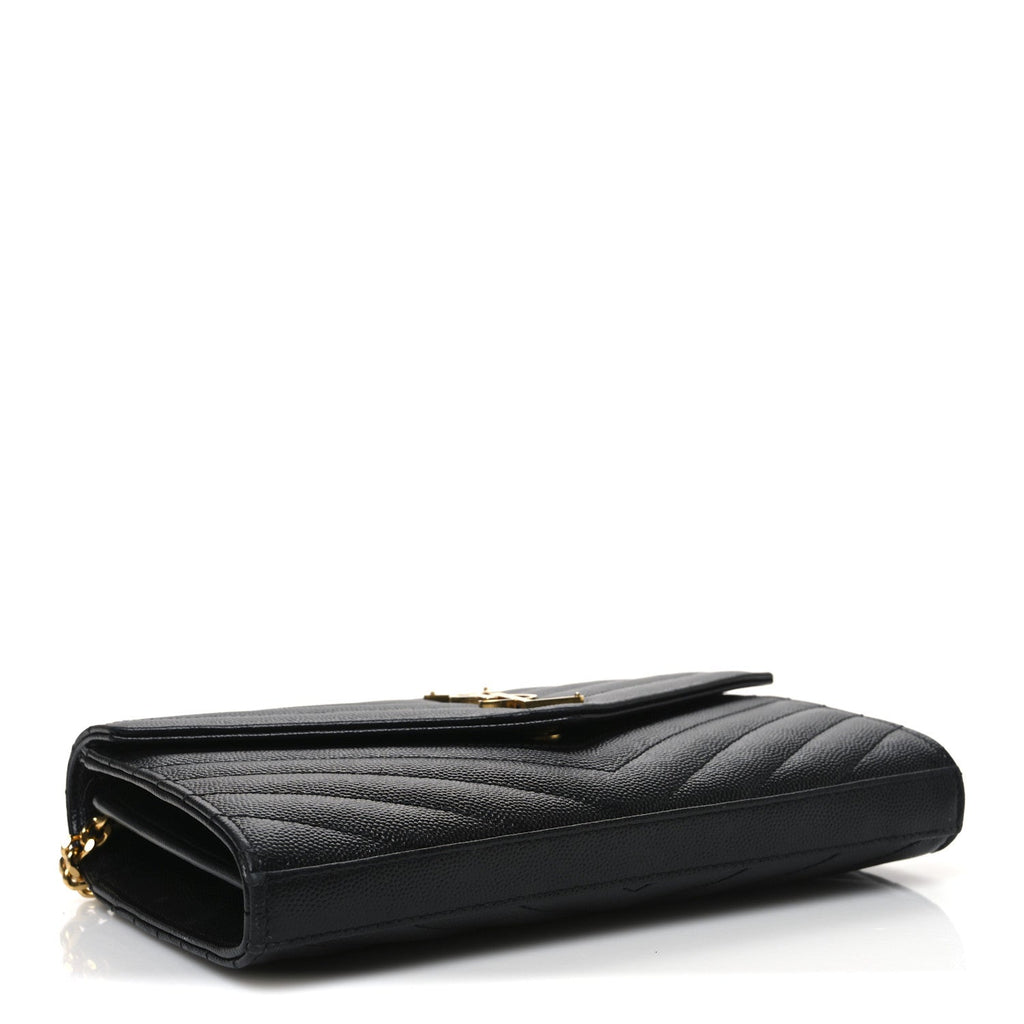 Grain De Poudre Matelasse Chevron Monogram Chain Wallet Black