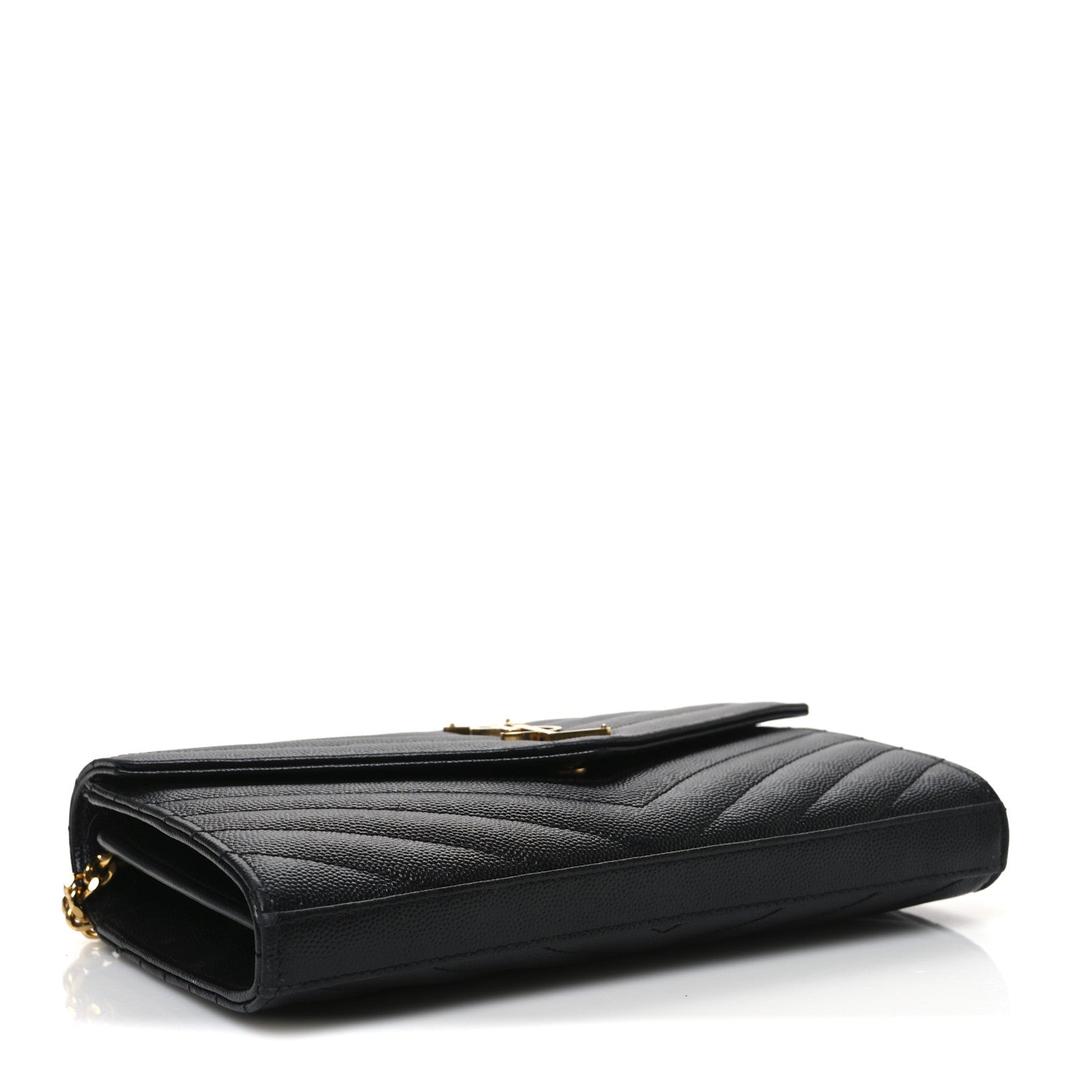 Grain De Poudre Matelasse Chevron Monogram Chain Wallet Black