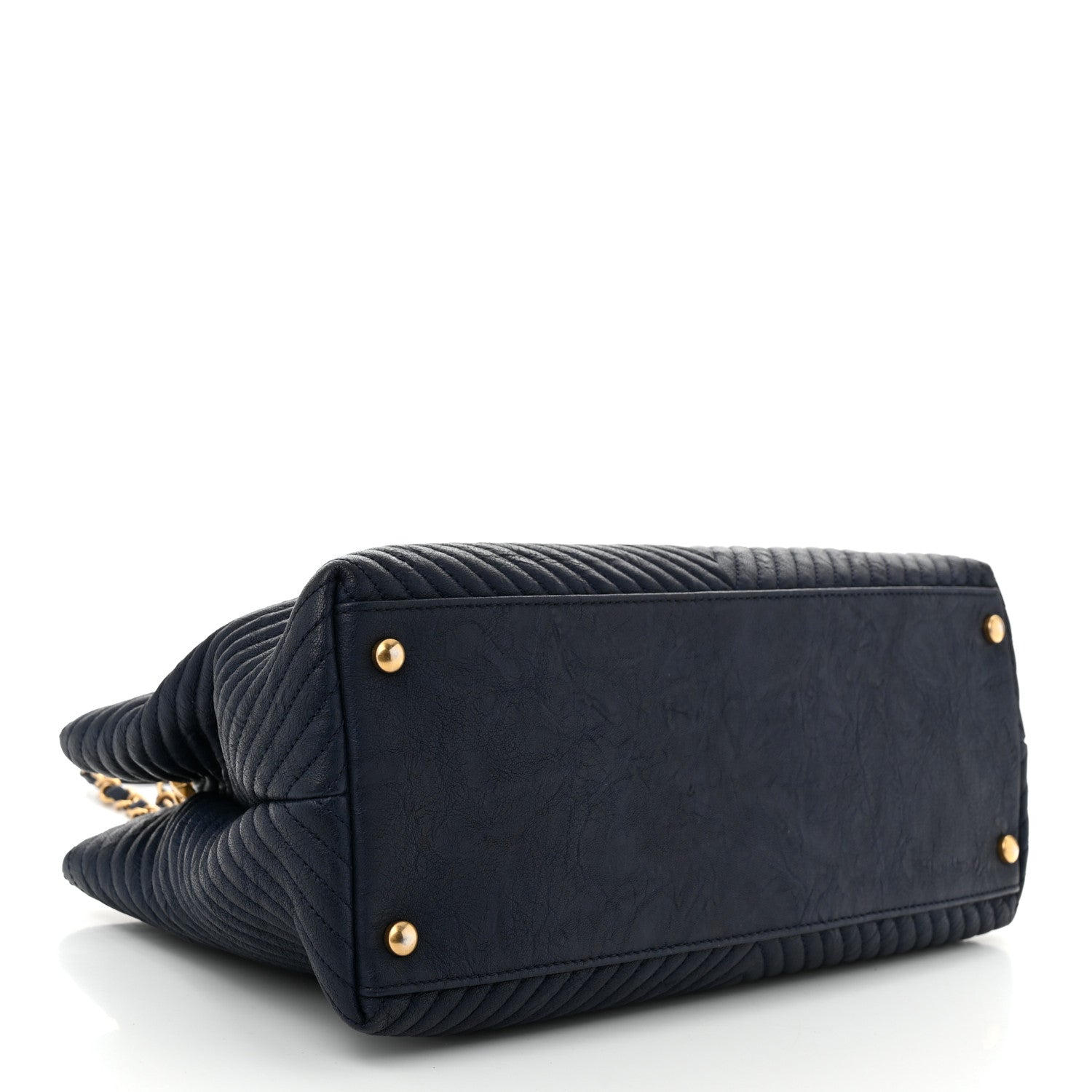 Wrinkled Lambskin Chevron Quilted Surpique Tote Navy Blue
