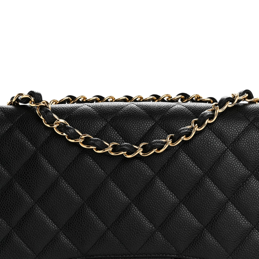 Caviar Quilted Jumbo Double Flap Black