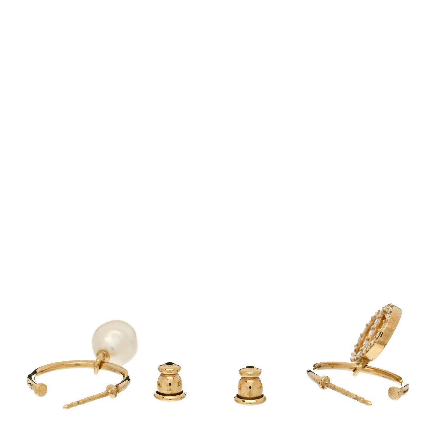 Pearl Crystal Petit CD Hoop Drop Earrings Gold