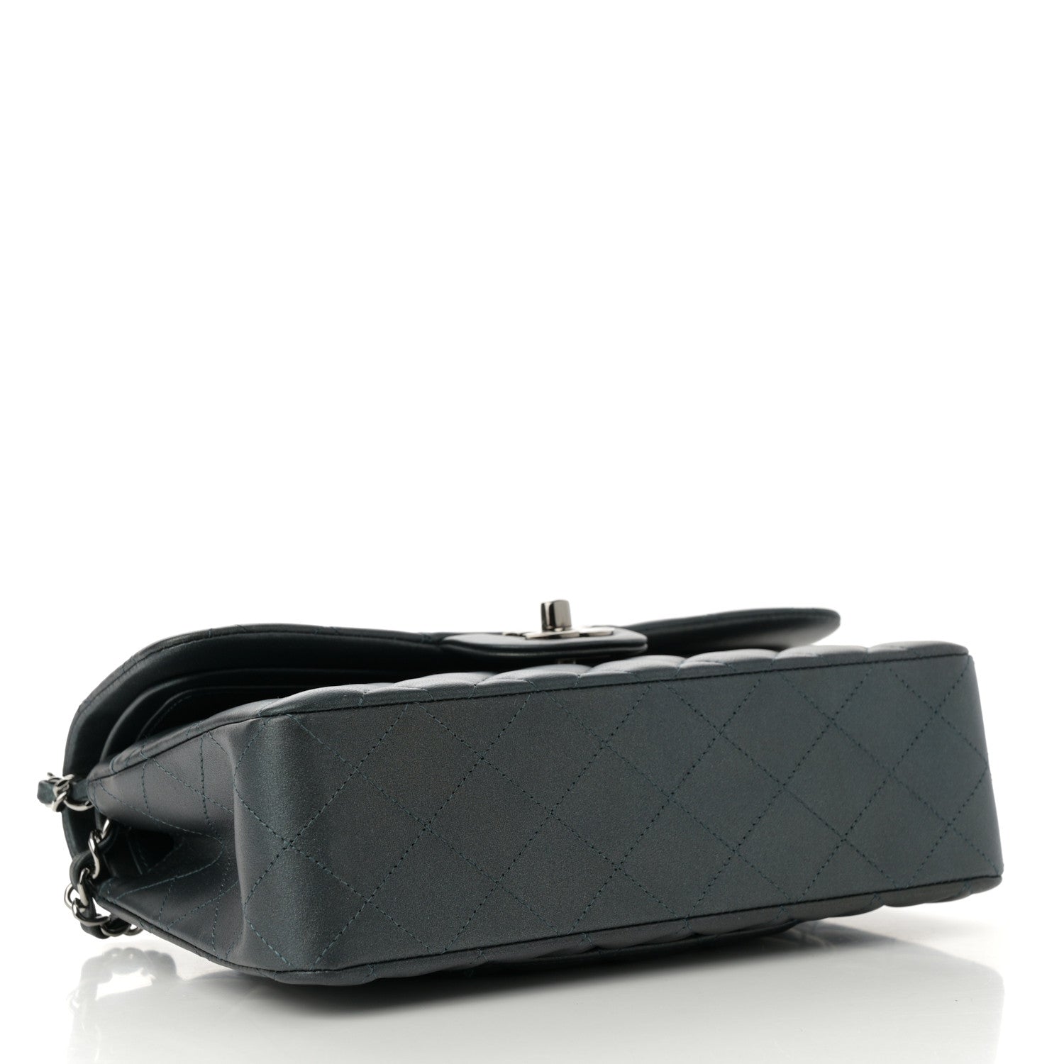 Iridescent Lambskin Quilted Small Double Flap Green