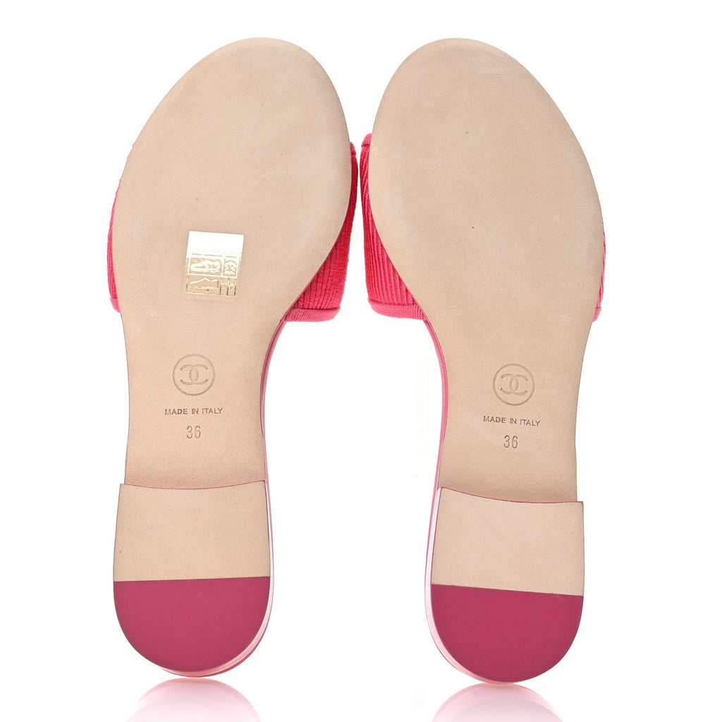 Fabric Embroidered CC Bow Mules 36 Dark Pink
