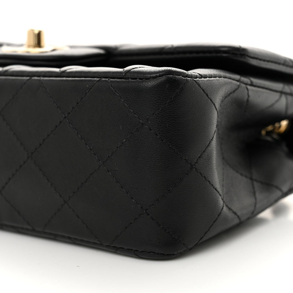 Lambskin Quilted Mini Rectangular Flap Black