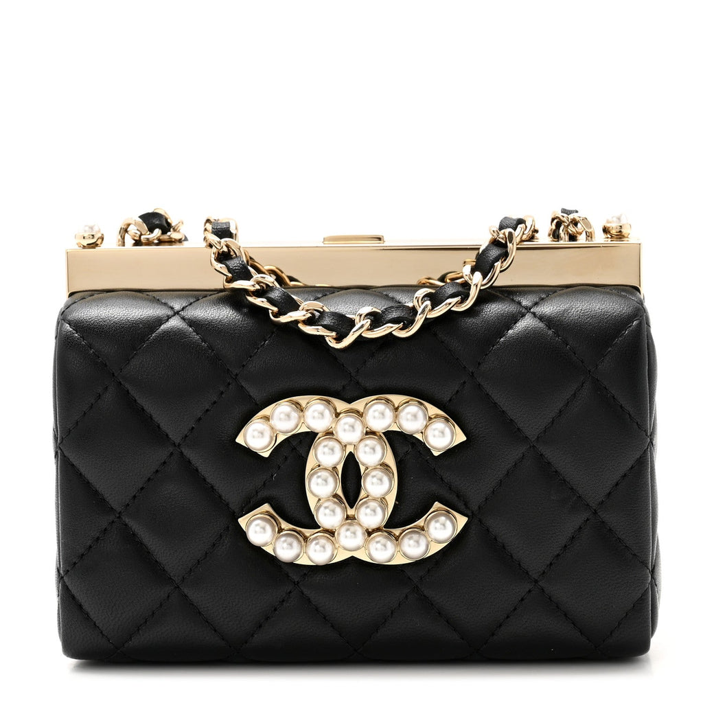 Lambskin Quilted Pearl CC Vanity Case Black