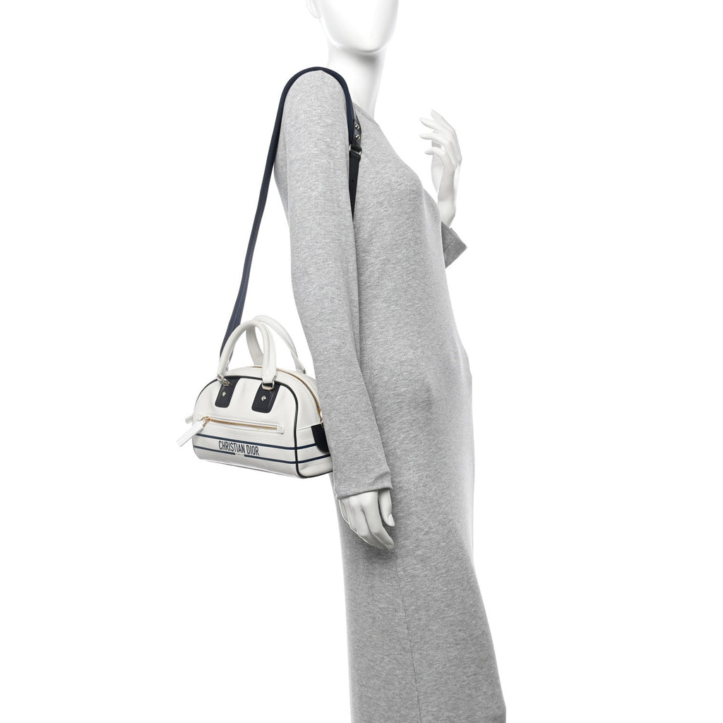 Calfskin Small Dior Vibe Zip Bowling Bag White