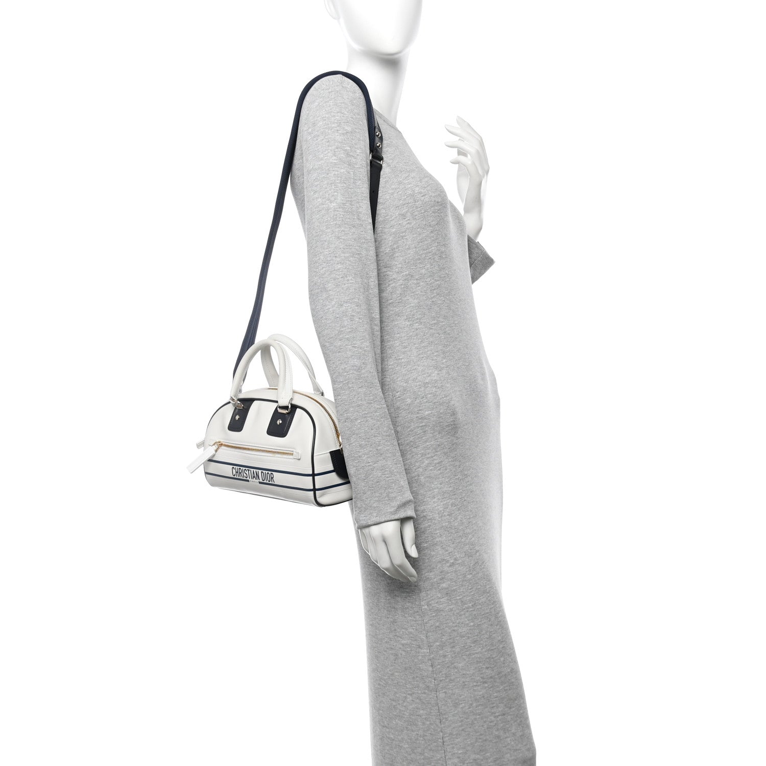 Calfskin Small Dior Vibe Zip Bowling Bag White