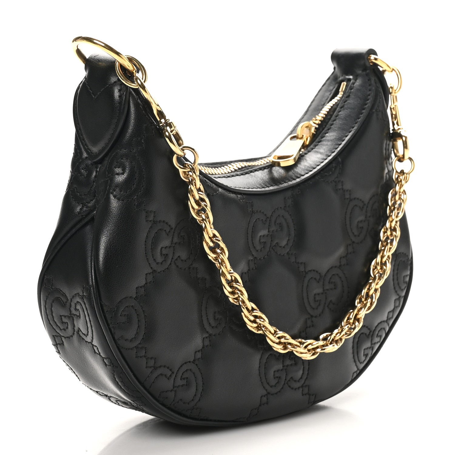 Calfskin GG Matelasse Mini Hobo Shoulder Bag Black