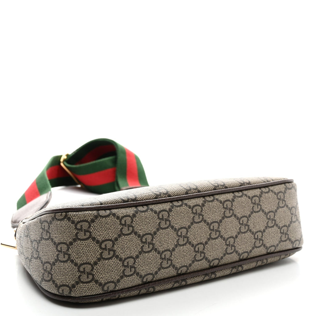 GG Supreme Monogram Textured Dollar Calfskin Web Small Ophidia GG Handbag Beige Ebony New Acero