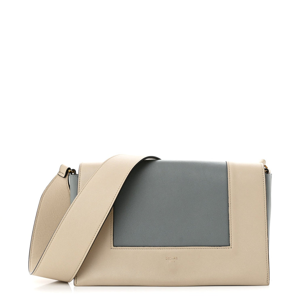 Shiny Smooth Calfskin Medium Frame Shoulder Bag Grege Storm