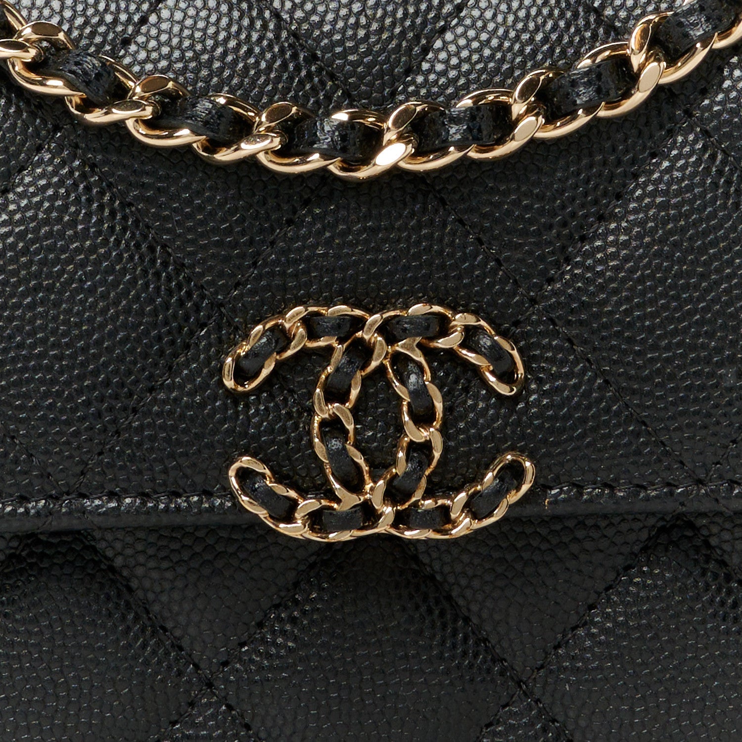 Caviar Quilted Double Chain Top Handle Flap With Chain Black