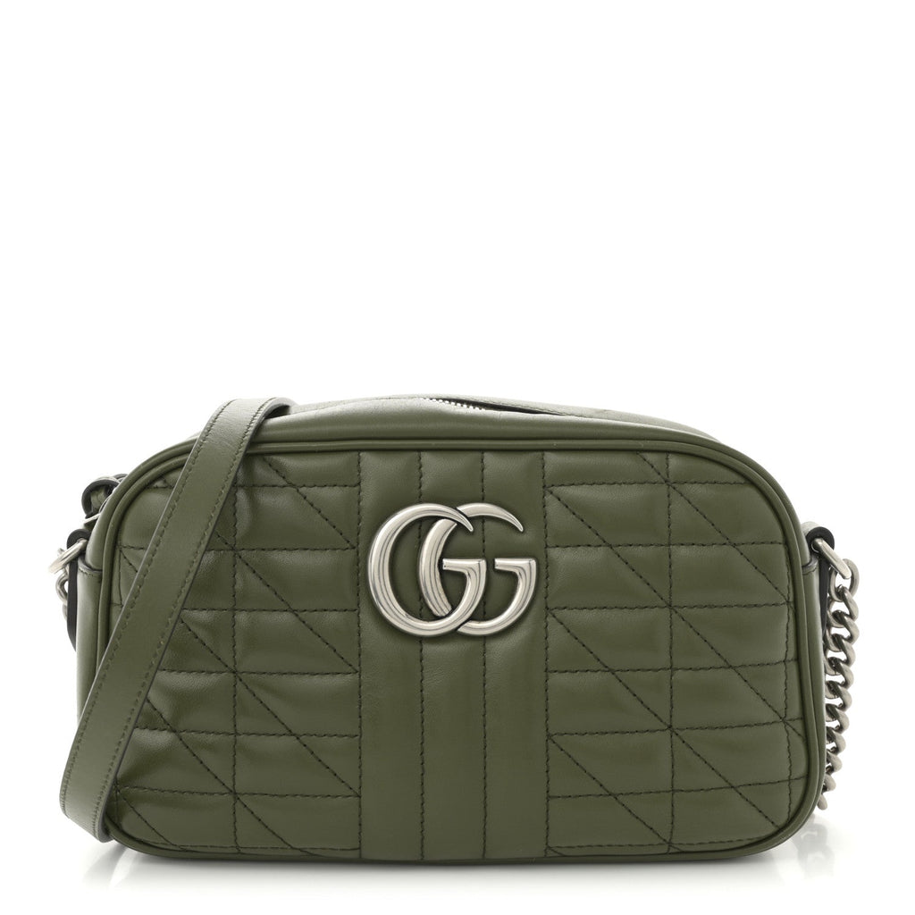 Calfskin Matelasse Aria Small GG Marmont Chain Shoulder Bag Military Wood