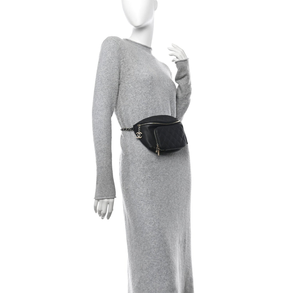 Caviar Quilted Business Affinity Waist Belt Bag Black