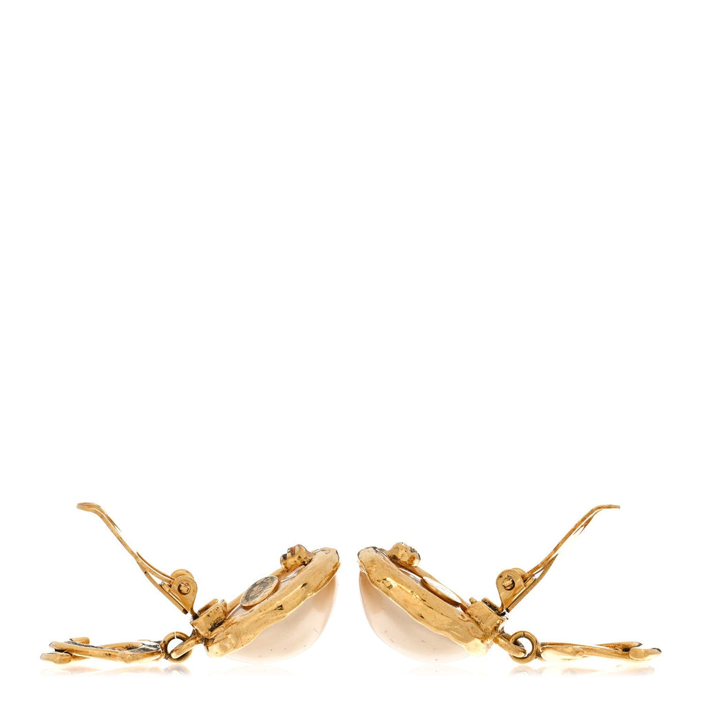 Pearl CC Dangle Clip On Earrings Gold
