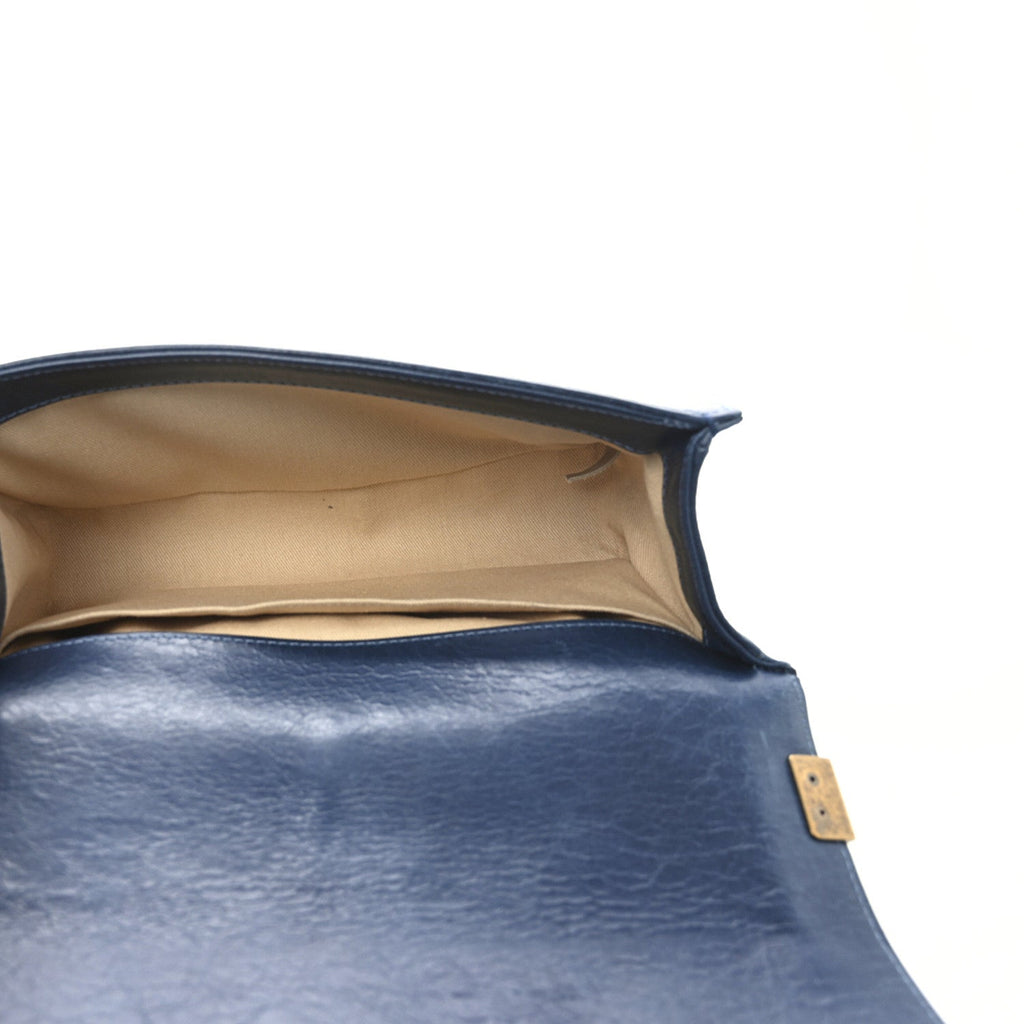 Glazed Calfskin Quilted Medium Boy Flap Blue