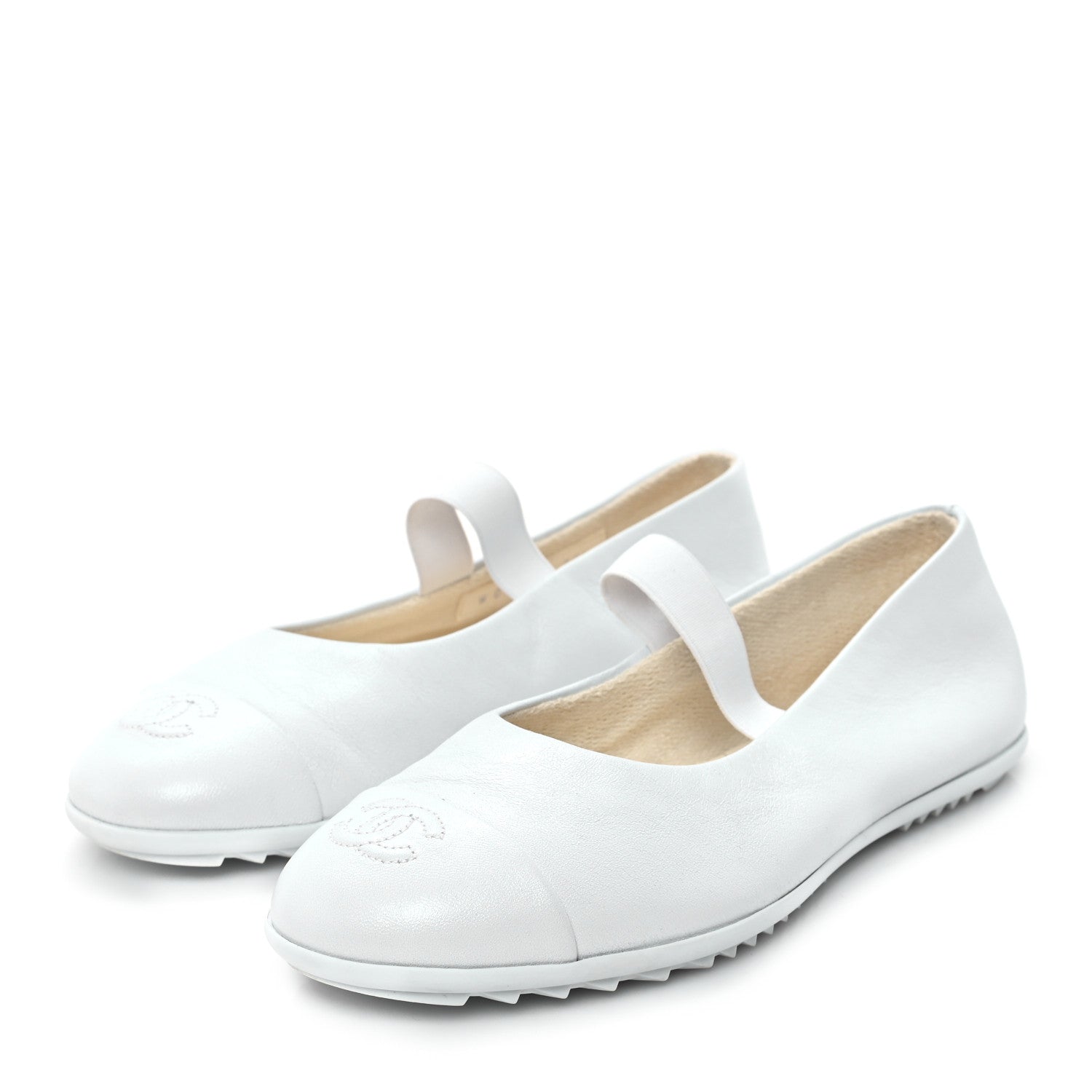 Lambskin Cap Toe CC Mary Jane Flats 38.5 White