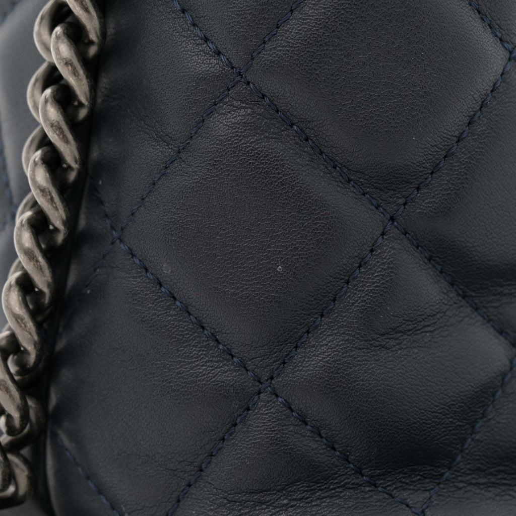 Calfskin Tweed Quilted Small Tote Navy Multicolor