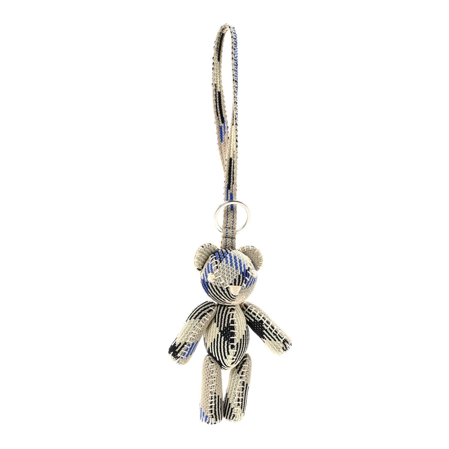 Knitted Check Thomas Teddy Bear Keychain Charm Lichen