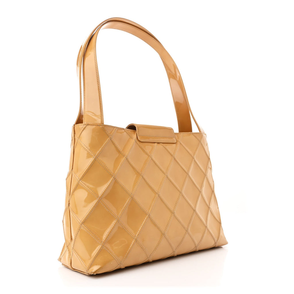 Patent Quilted Shoulder Bag Beige