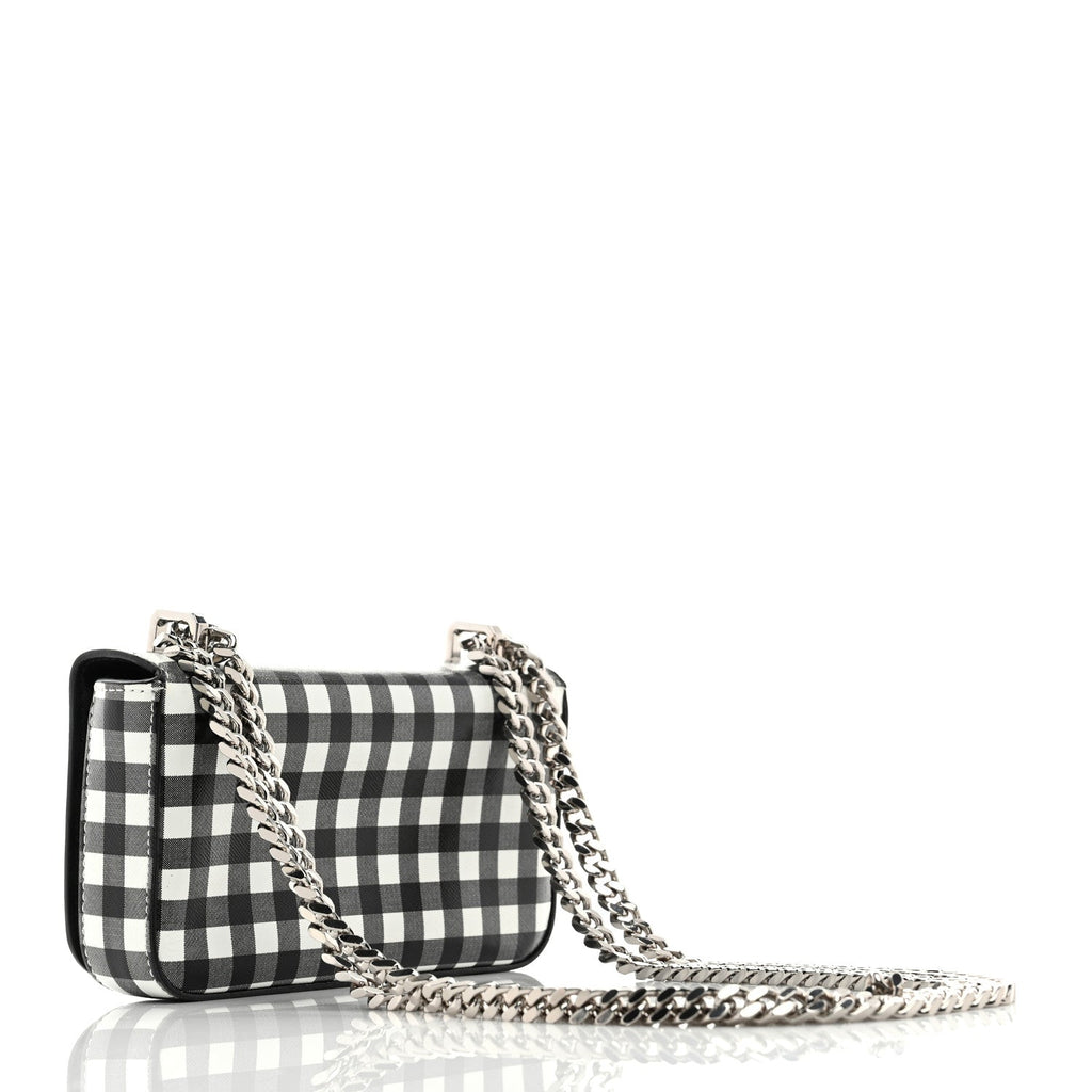 Calfskin Gingham Print Small Lola Bag Black White