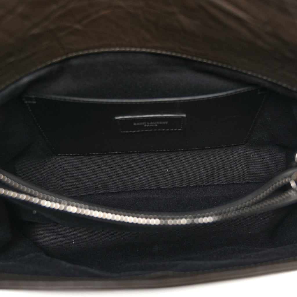 Calfskin Crocodile Embossed Medium West Hollywood Monogram Fold-Over Grey