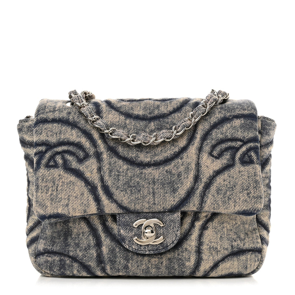 Denim Stitched Mini Square Flap Blue