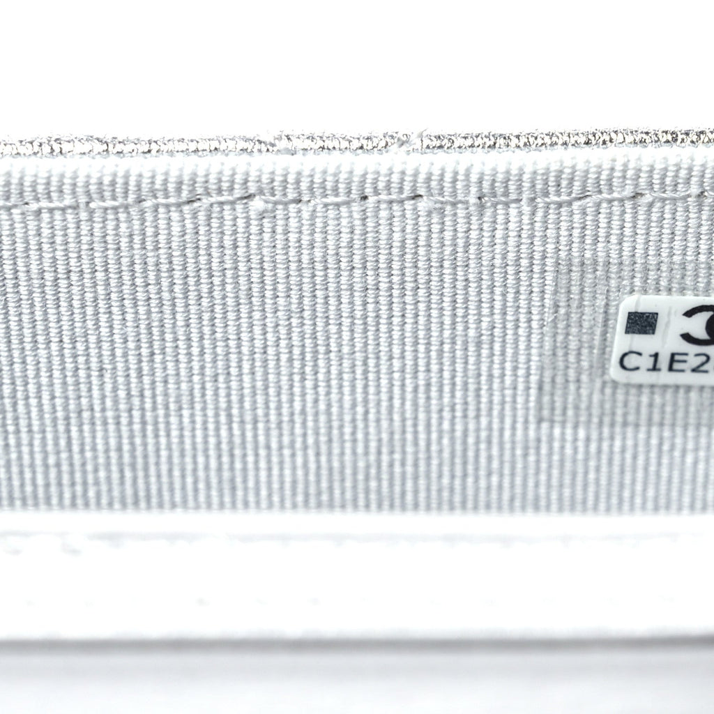 Metallic Goatskin Quilted Crystal CC Walk Of Fame Clutch With Chain Silver